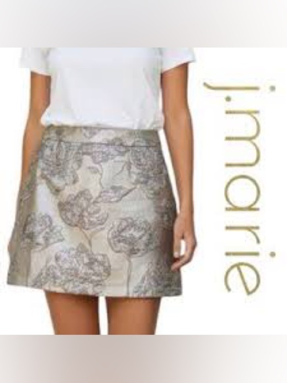 J. Marie Lulu Silver Metallic Mini Floral Jacquard Skirt Size XL